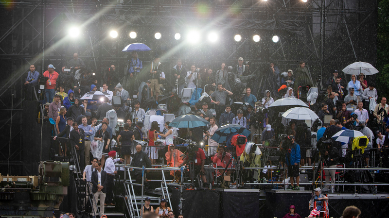 Illustration for article titled Planes, Tanks, & Space Force: Scenes From Trump's Soggy Fourth of July Extravaganza